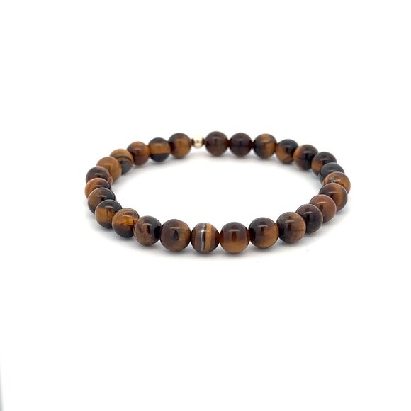Gemstones Tiger's Eye 6mm Stretchable Bracelet 14k Gold Polished Bead Charm - Picture 4 of 5